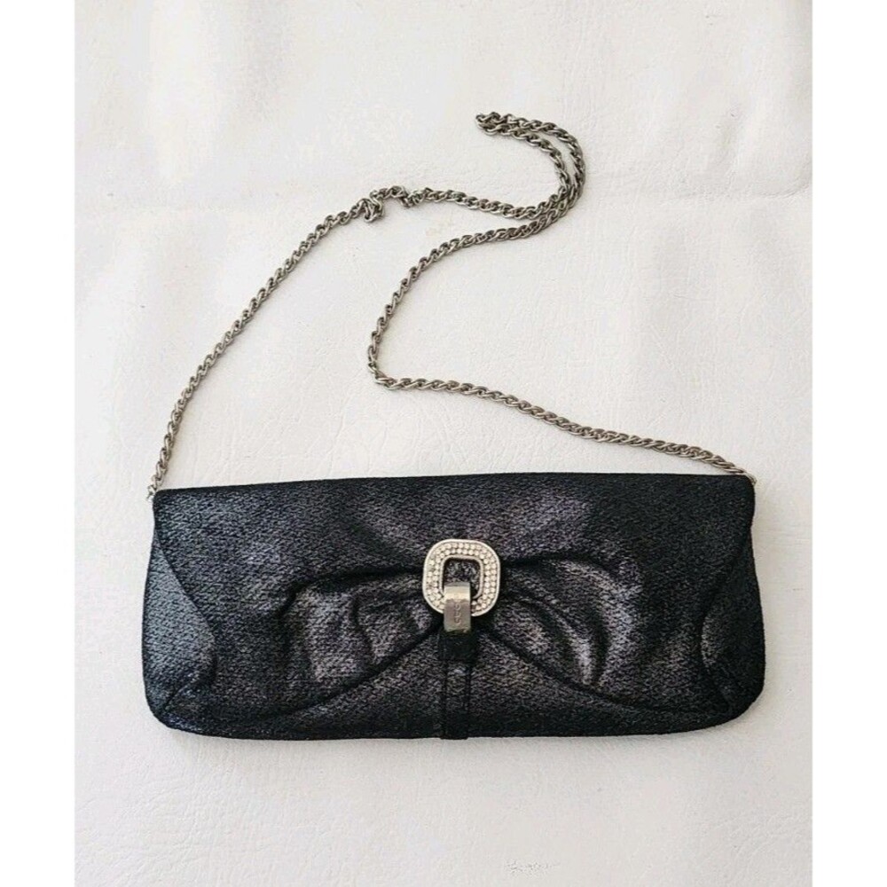 RODO Bow Black Crystal Chain Clutch Handbag.